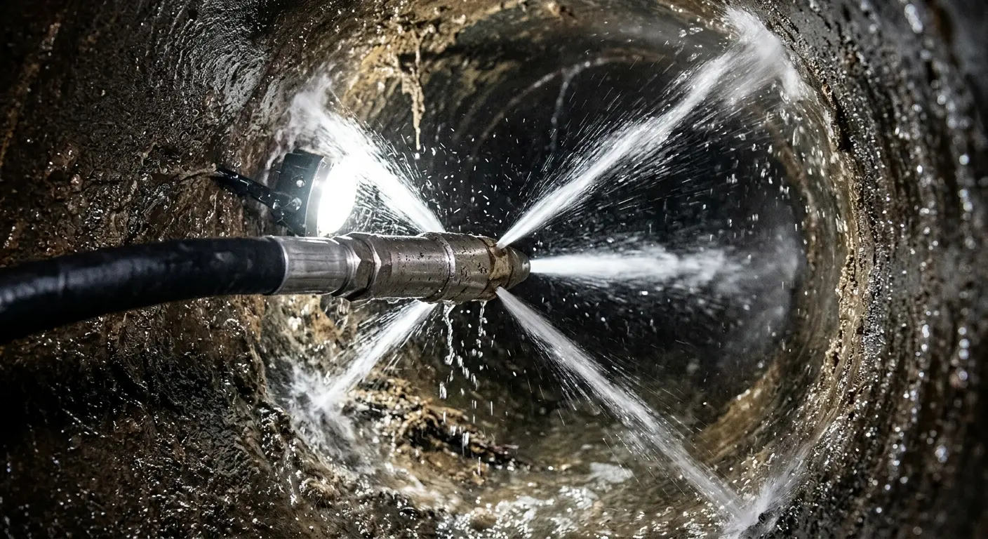 High-pressure hydro jetting nozzle cleaning sewer pipe for Sewer Cleanout in Greenville